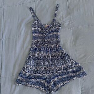 Hollister Blue and White Patterned Romper